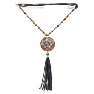 Squash Blossom Tribal Bead Brown Tassel Necklace
